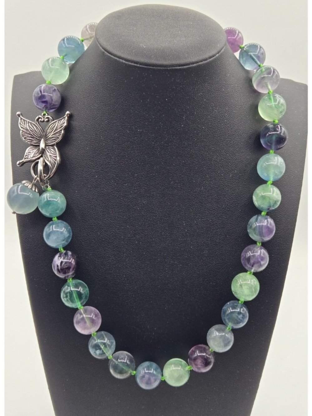 Rainbow Fluorite 14-16 mm Bead Necklace Semi-Precious Gemstone Butterfly Clasp